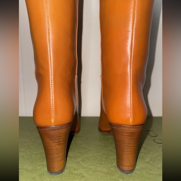Gucci Knee High Boots Elizabeth Half Horse Bite Light Brown Leather Women Size 9 - Picture 6 of 15